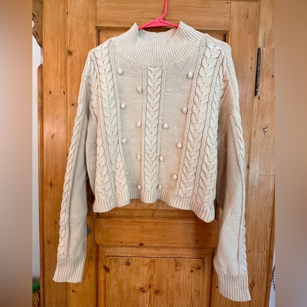 IZ Byer Chunky Knit Cropped Irish Fisherman’s Sweater Size Med Academia Preppy